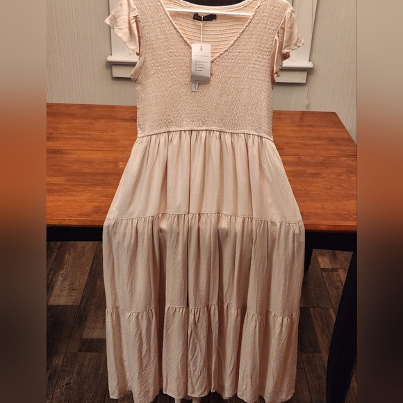 Merokeety Dresses & Skirts - Women's V Neck Ruffle Sleeve Smocked Midi Dress L Boho Cottagecore Modest Flowy